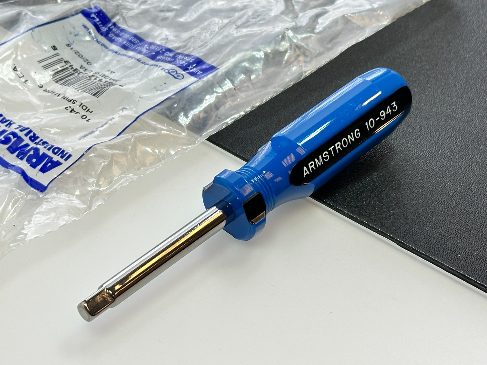 NOS Armstrong Tools USA 10-943 1/4” Drive Spinner Extension Handle, Blue/Black