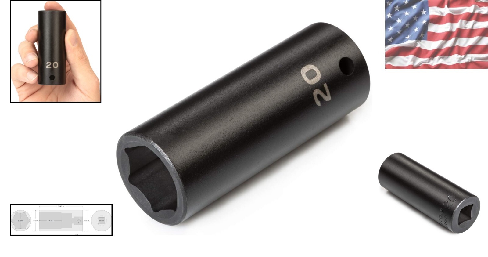 Premium 1/2″ Drive 20 mm Deep 6-Point Impact Socket – Manganese Phosphate Finish