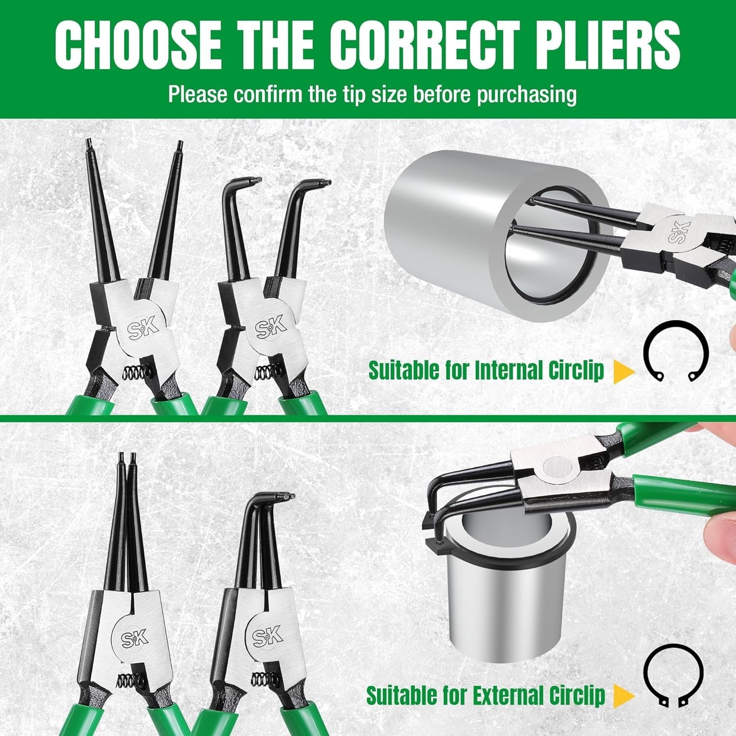 SK 4PCS Snap Ring Pliers Set, 7» Internal/External Circlip Pliers, CR-V Steel