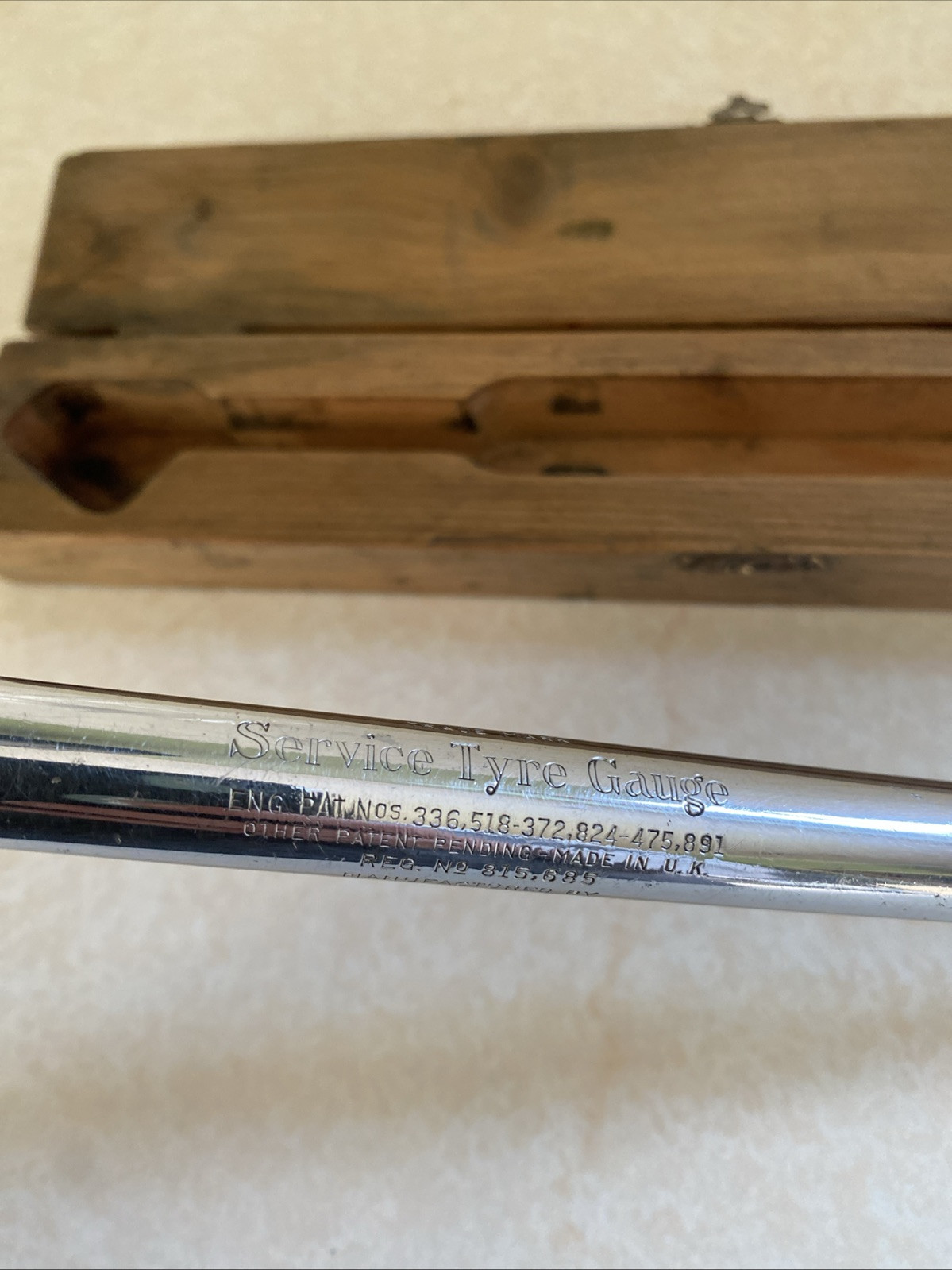 Schrader Service Tyre Gauge In Original Wooden Case Vintage Tool Classic Car