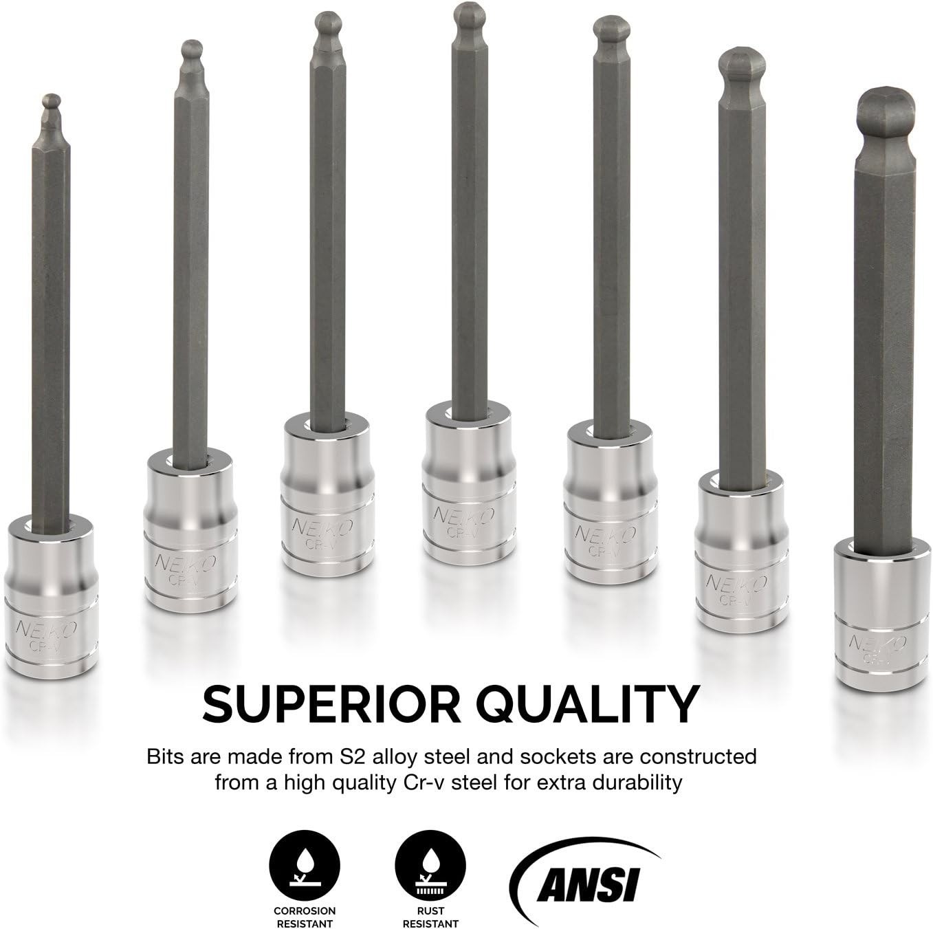 10243A 3/8-Inch-Drive Extra-Long Ball-End Hex-Bit Socket Set, Metric Sockets 3/8