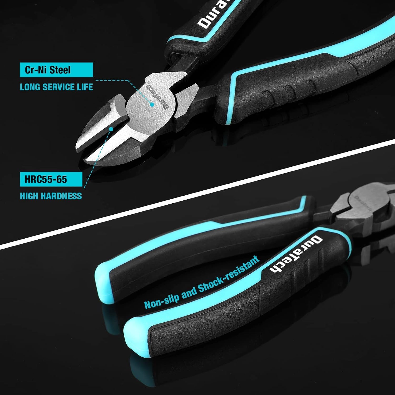 DURATECH 5-Piece Cr-Ni Pliers Set, 6″ Long Nose, Slip Silver, Blue, Black
