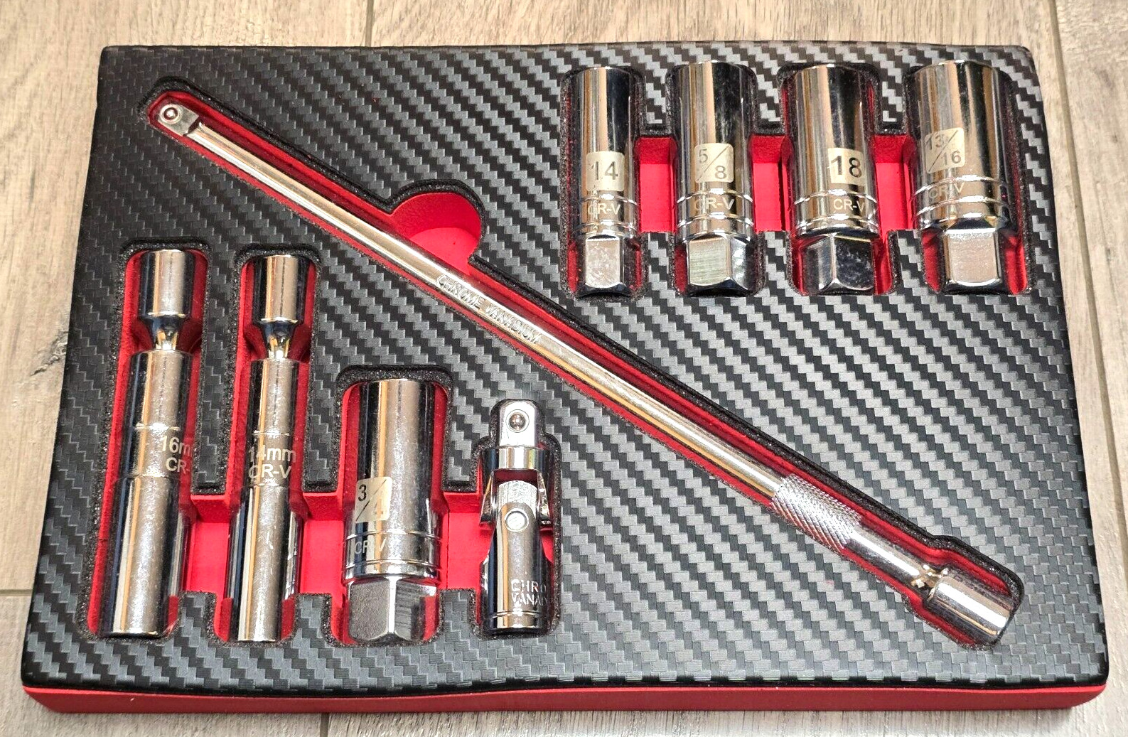 9pc Master Magnetic Spark Plug Socket Set w/Swivel, Extension & Foam tray!