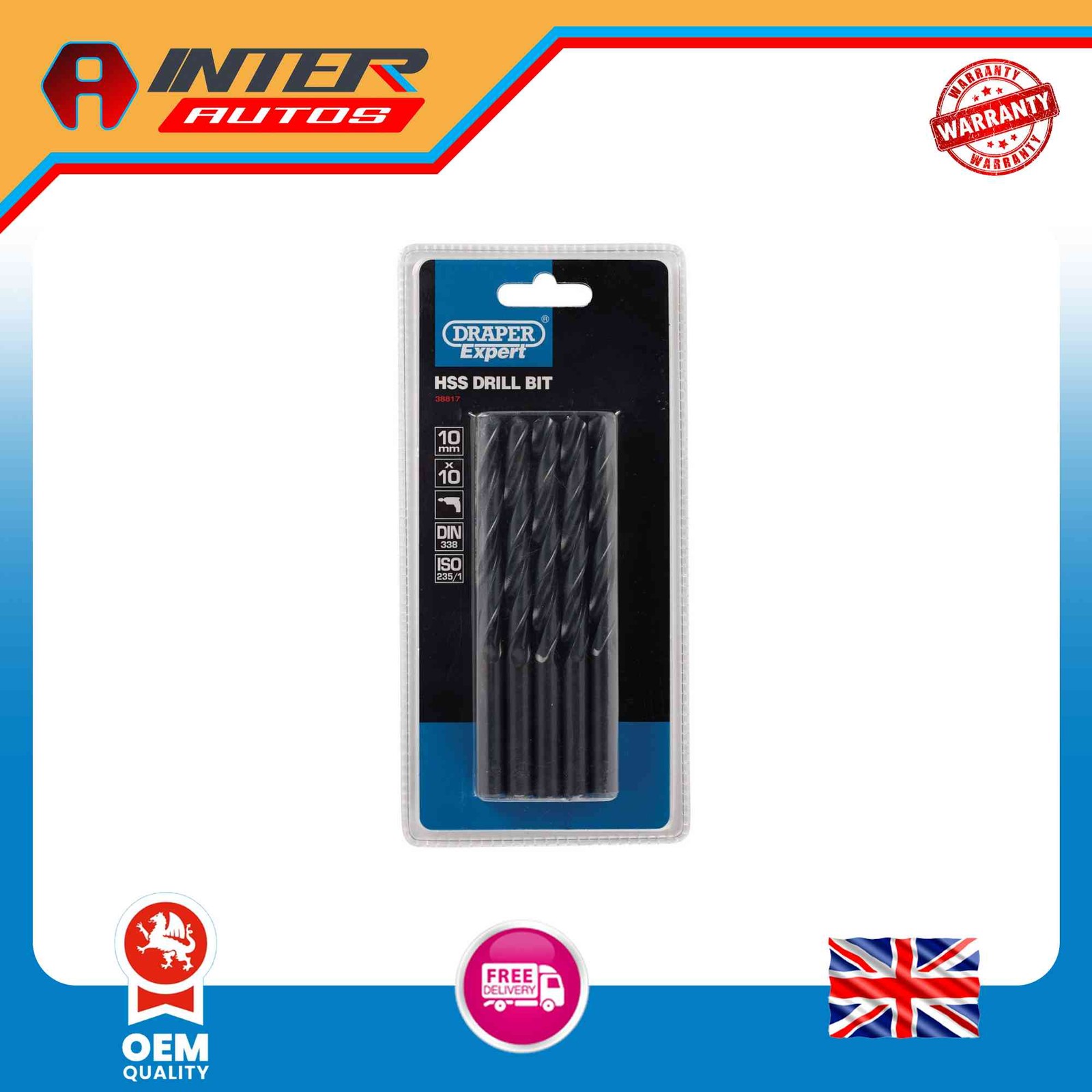 Draper Expert HSS Drill Bit, 10.0 x 220mm (Pack of 10) 38817