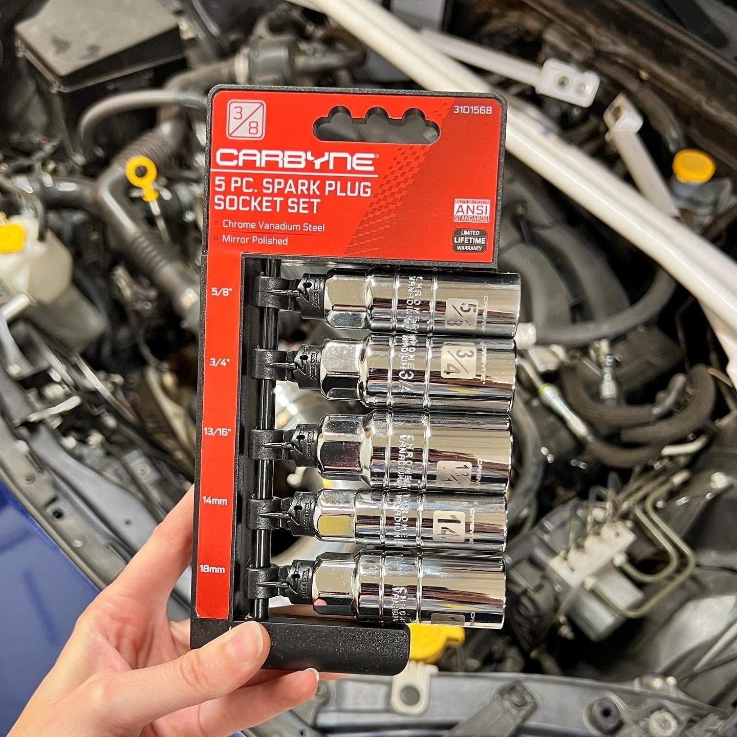 CARBYNE 5 Piece Spark Plug Socket Set 14mm, 3/8 5/8 3/4 13/16 in Drive SAE & M