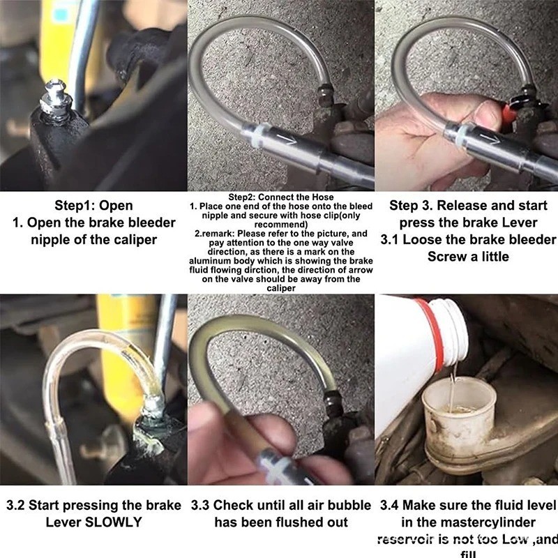 Universal Brake & Clutch Bleeder Hose Kit One Way Valve Fluid Bleeding Tool
