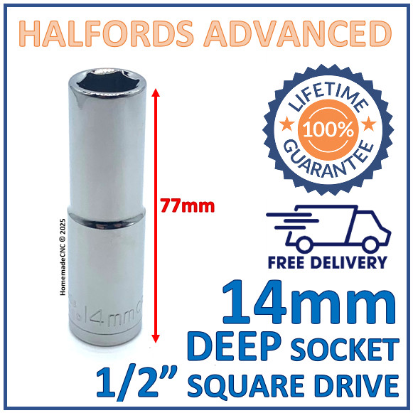 Halfords Advanced 14mm 1/2″ Square Drive 6 Point Deep Socket -Lifetime Guarantee