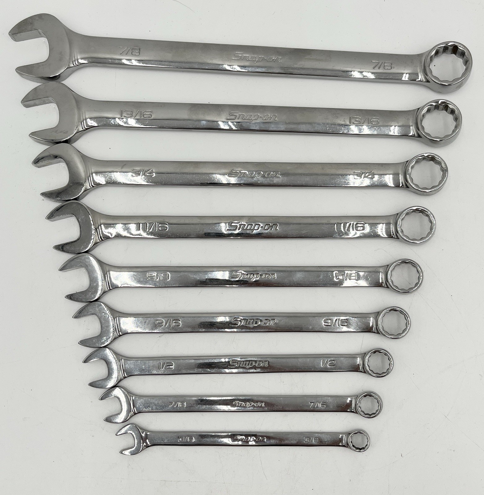 Snap On Tools 9 pc 12-Point SAE Flank Drive® Combination Wrench Set (3/8–7/8′)