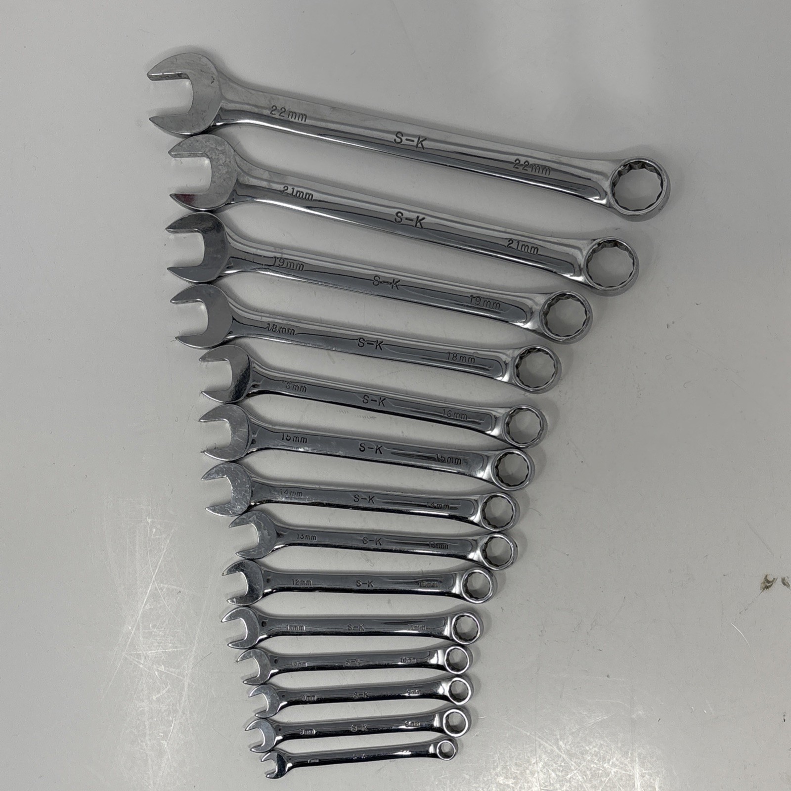 SK S-K Tools 14 Pcs Metric Combo Wrench Set SuperKrome Polished 7MM to 22MM READ