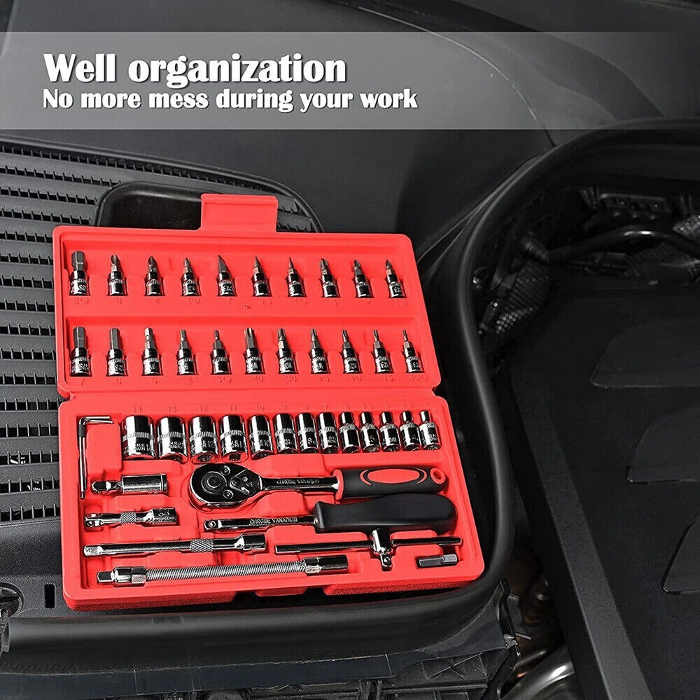 46Pcs 1/4 inch Drive Socket Ratchet Wrench Set for Auto Car Repairing With Case
