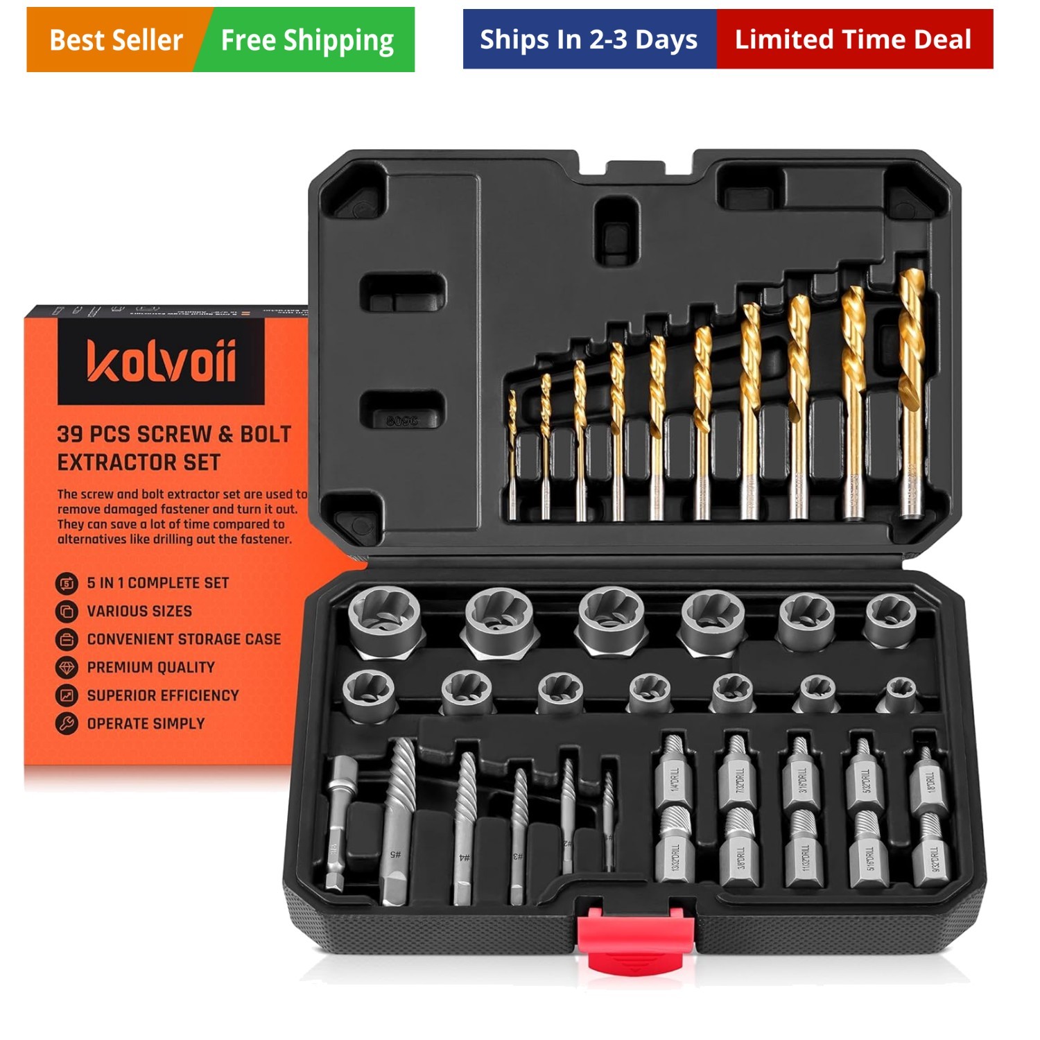 Bolt Extractor Kit, 39 Pieces Easy Out Screw Extractor Set, Left Hand Drill B…