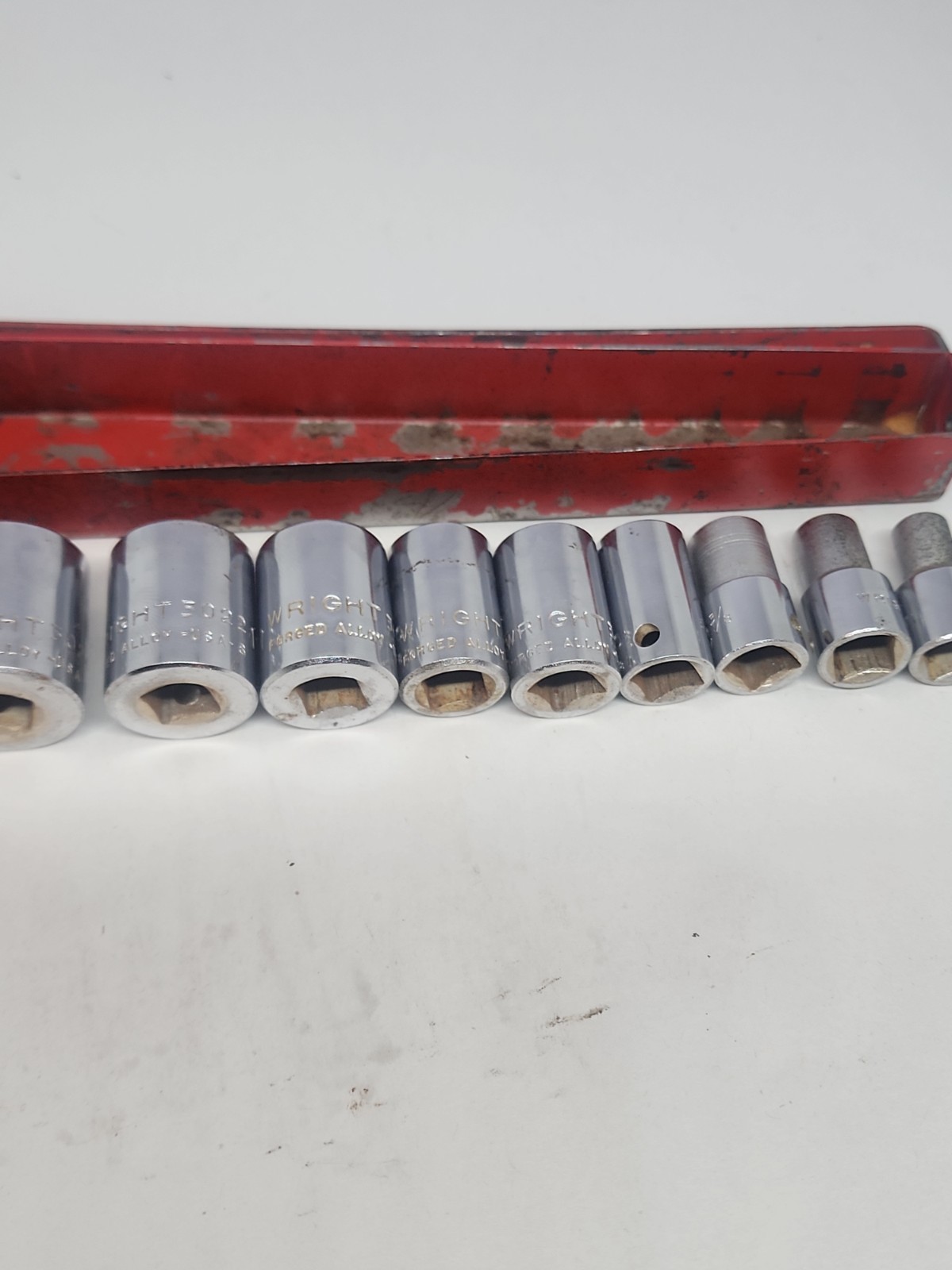 Vtg Wright 3/8″ Drive SAE 11 Piece 6pt Socket Set 1/4″ to 7/8″ – USA