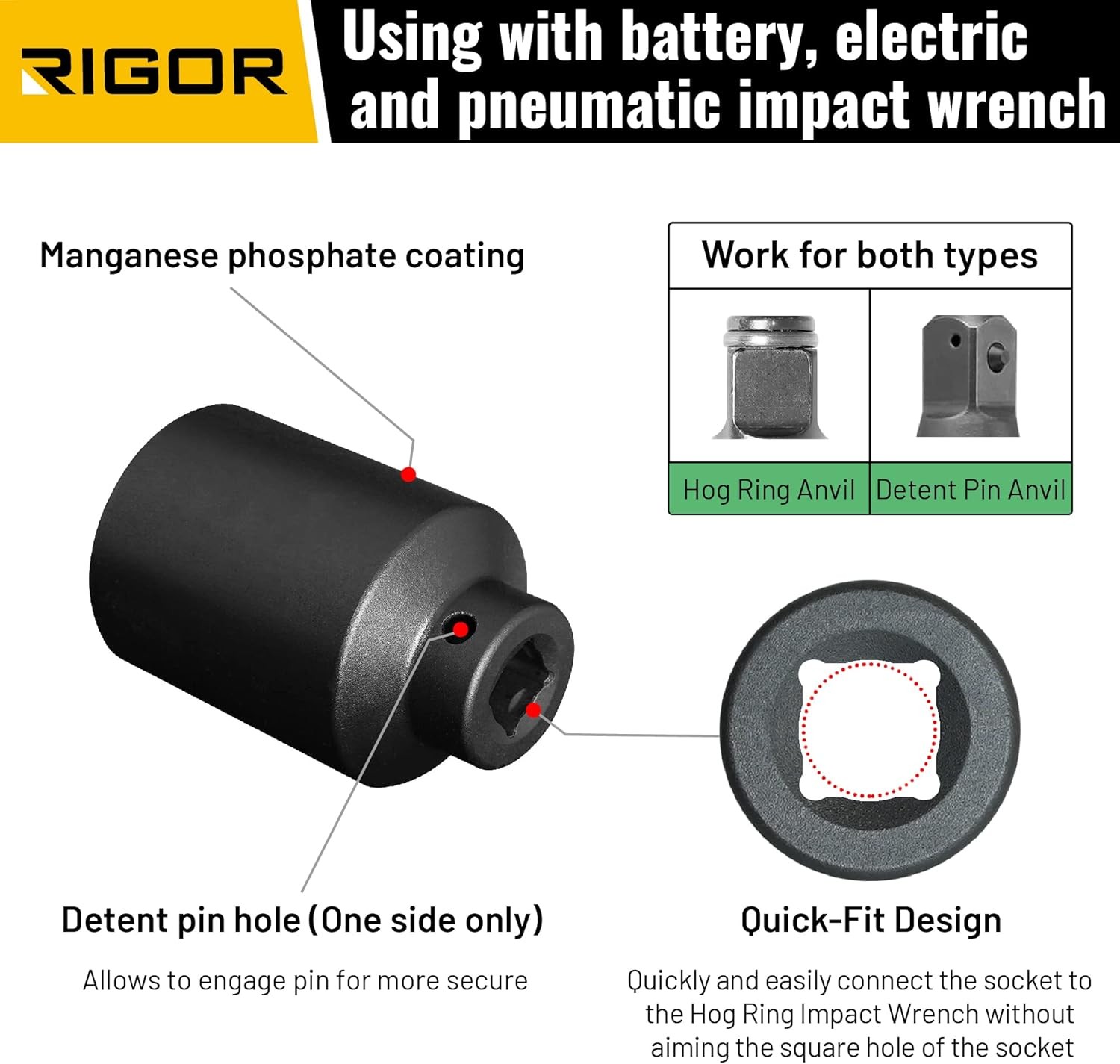 RIGOR 11001 29mm Axle Nut Impact Socket | 1/2-Inch Drive, 6 Point, Deep, CR-MO,