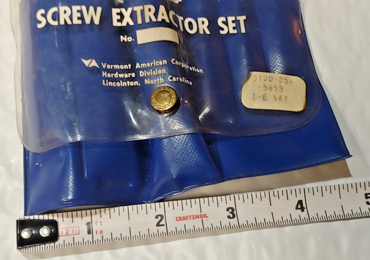 Vermont American/Threadit 6 Piece Extractor Set NO. 1-6, 3/32″ to 7/8″ USA