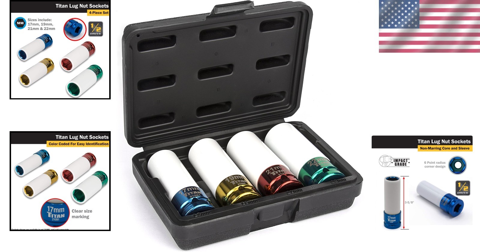 1/2-Inch Drive Non-Marring Lug Nut Socket Set – Chrome-Moly Steel for Strength