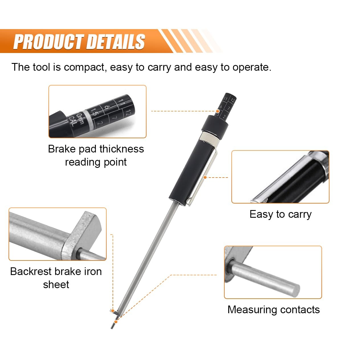 Brake Pad Thickness Gauge Measure Tool with Scale Car Detection Pen Scale Tire