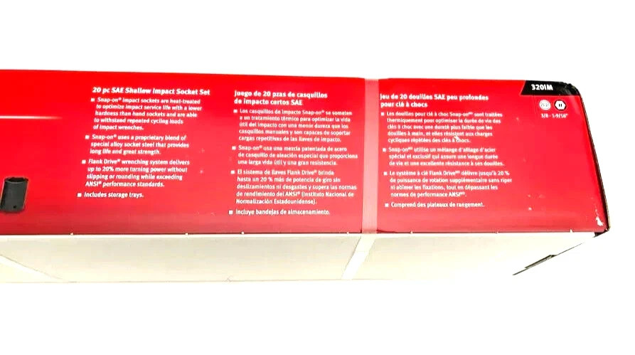 Snap-on 20-pc 1/2″ Drive 6-pt SAE Flank Drive Shallow Impact Set 320IM NEW