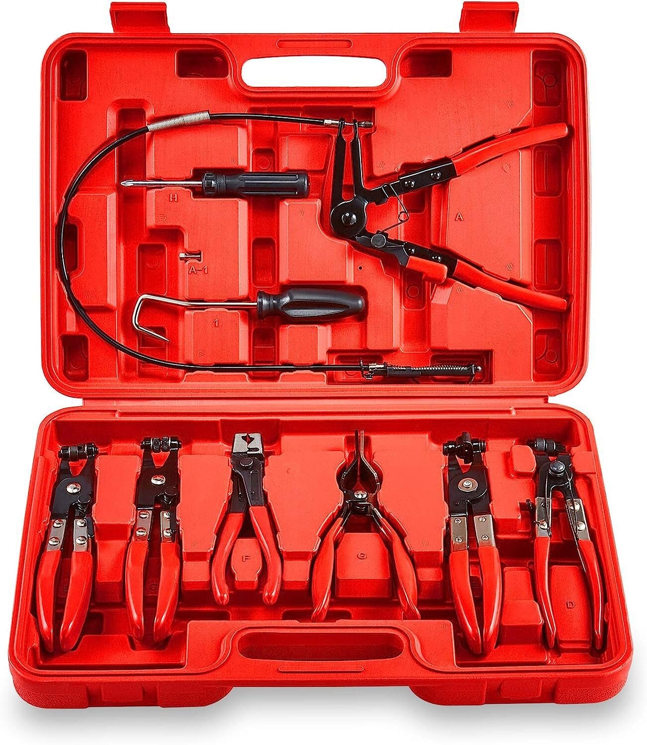 9PCS Hose Clamp Clip Plier Set Swivel Jaw Flat Angled Band Automotive Tool Set