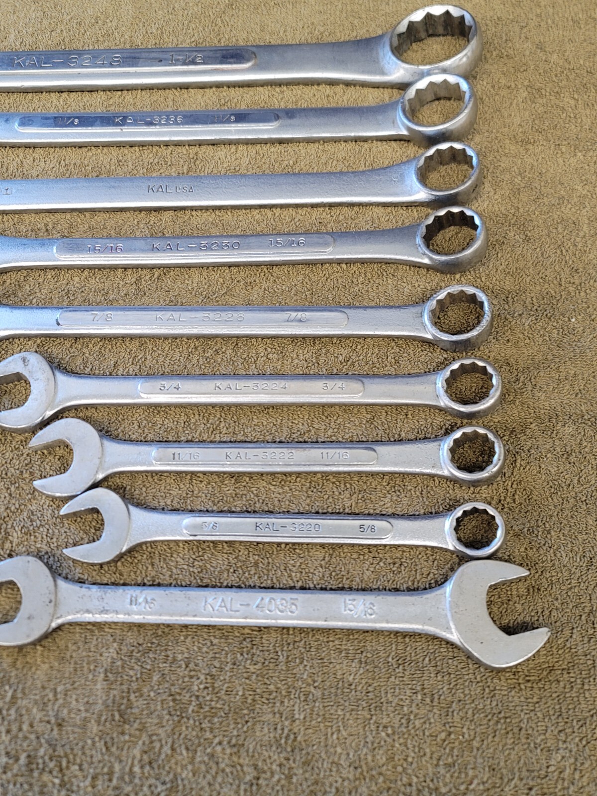 16 KAL Sae Combination Wrench Set 1-1/2 1-1/8 1″ 15/16 7/8 3/4 11/16 5/8 1/2 USA