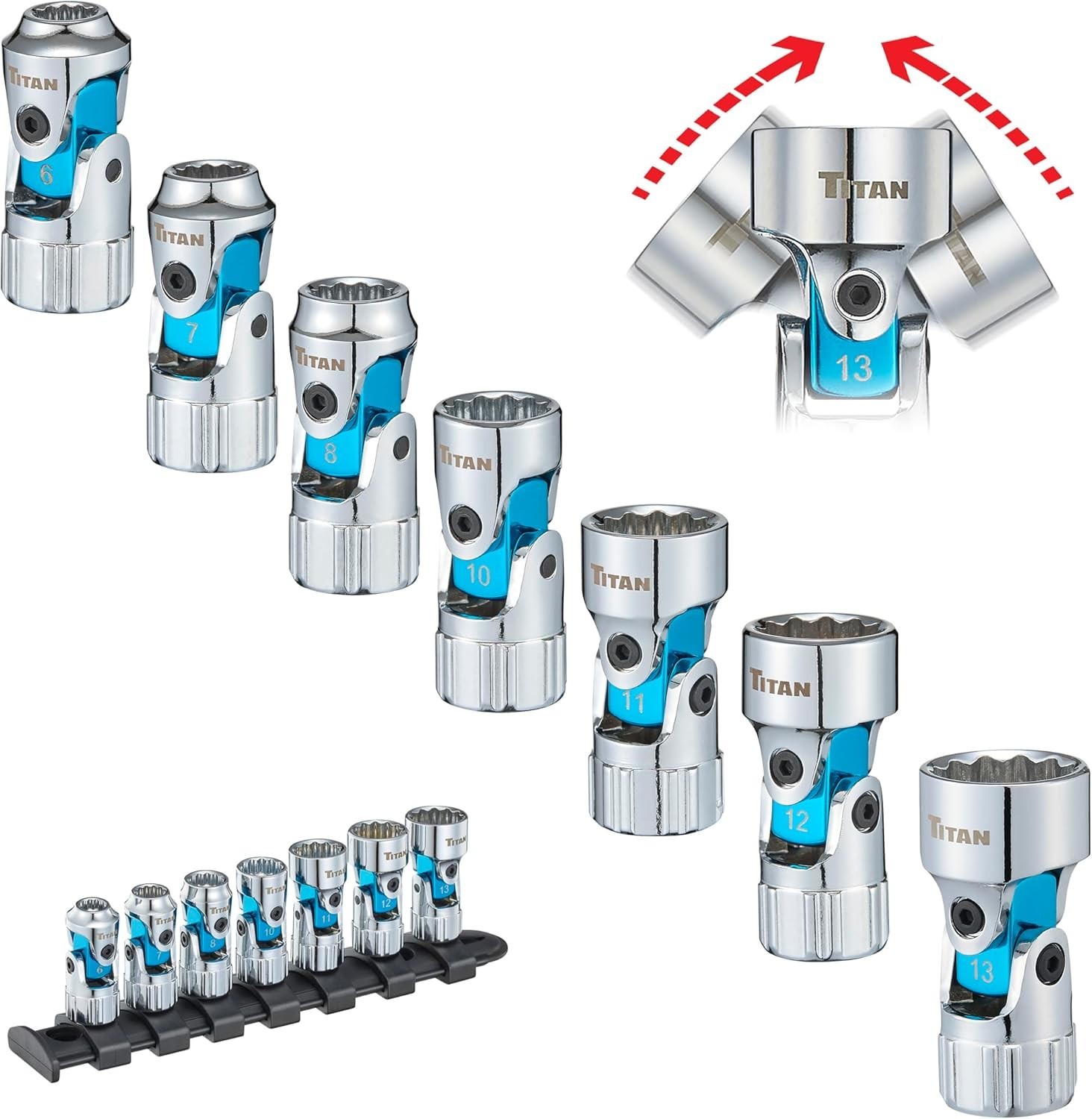 Titan 66840 7-Piece 1/4-Inch Drive Metric Auto Flex Universal Socket Set, 12-Pt