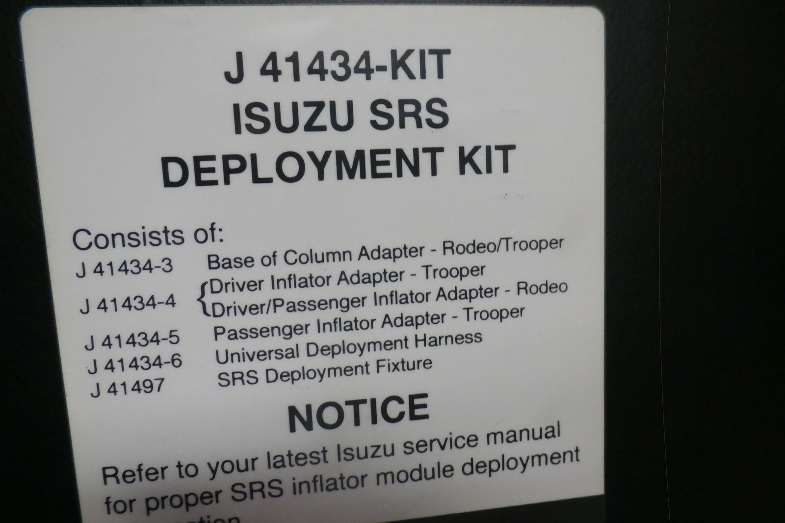 J41434 SRS Deployment Kit, Kent Moore Dealer Tool, Free 48 US Ship `