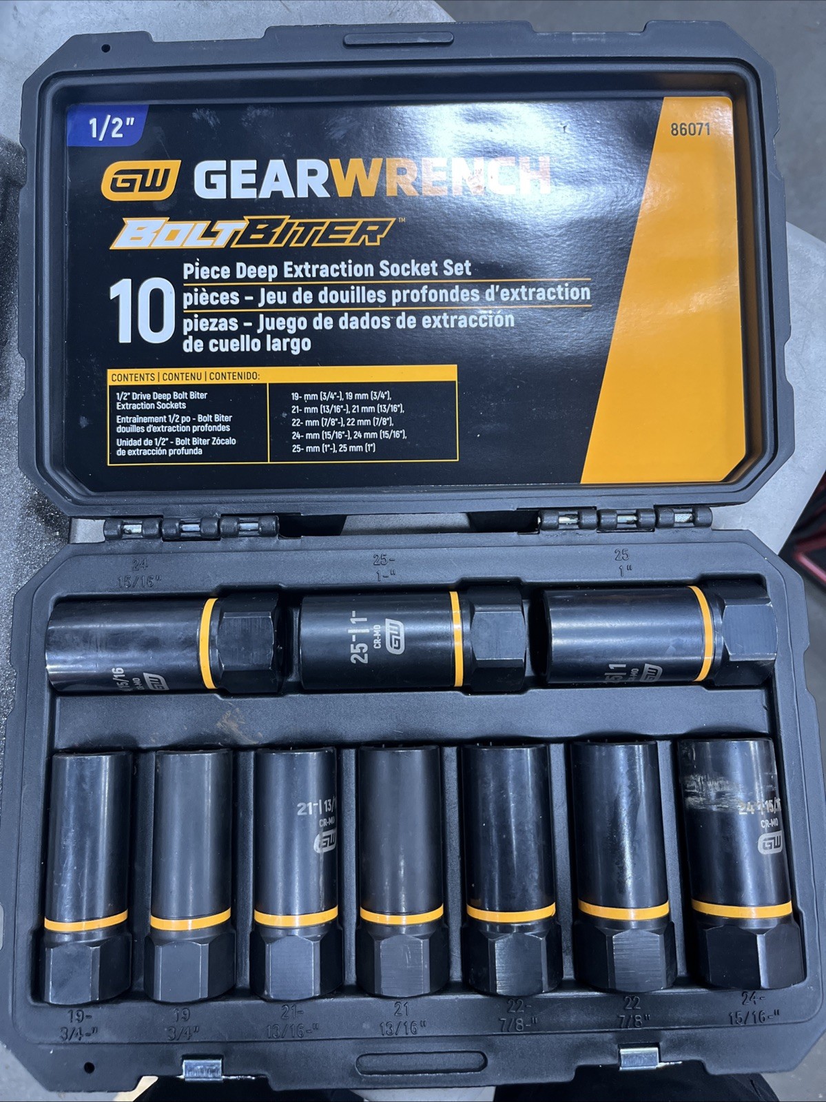 Bolt Biter 1/2″ Drive Metric 6-Point Deep Impact Socket Set 10 Pieces