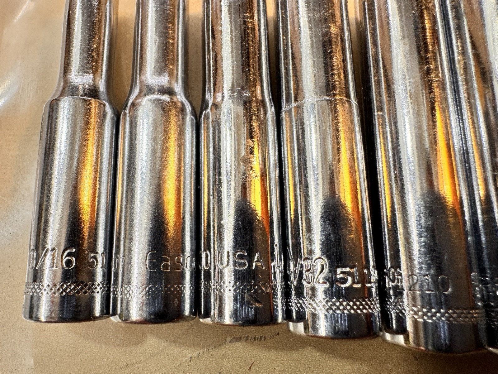EASCO 51 SAE 6 Point Deep Well 1/4″ Drive Socket Lot / Set USA 1209 1210 1212