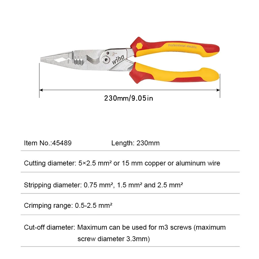 Insulated Pliers 1000V VDE Snip Nose Wire Stripping Plier Electrician Hand Tool