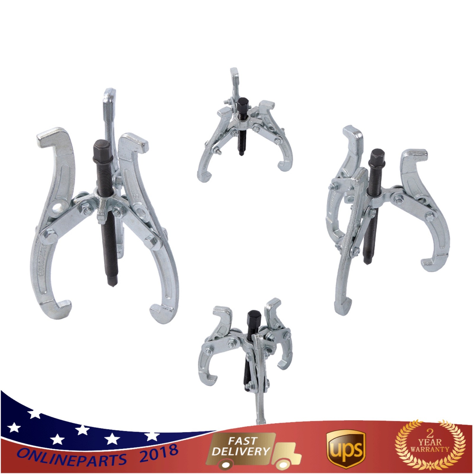 4 Pcs 3 Jaw Puller Tool Kit for Pulley Gear Bearing 3 in/4 in/6 in/8 in