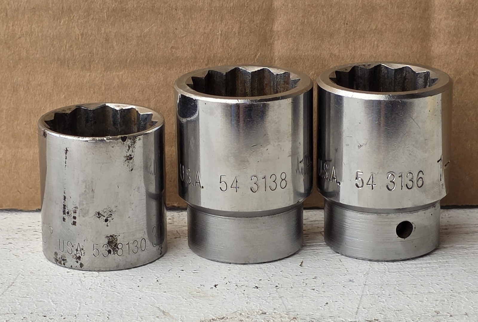 Lot Of 3 K-D Sockets U.S.A. (1-1/8″, 1-3/16″ & 30MM) 3/4″ & 1/2″ Drive, 12pt