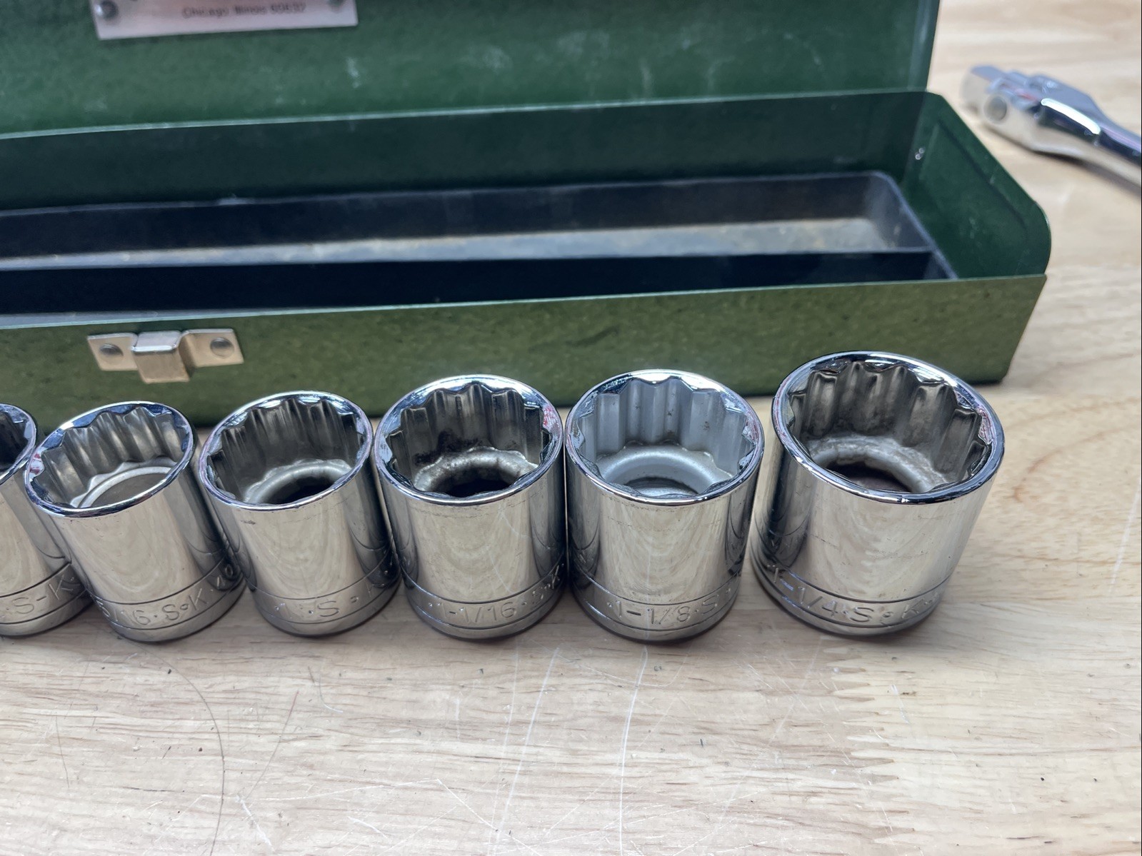 Vintage SAE SK 1/2” Drive 12 Piece Socket Set And Breaker Bar With Metal Case