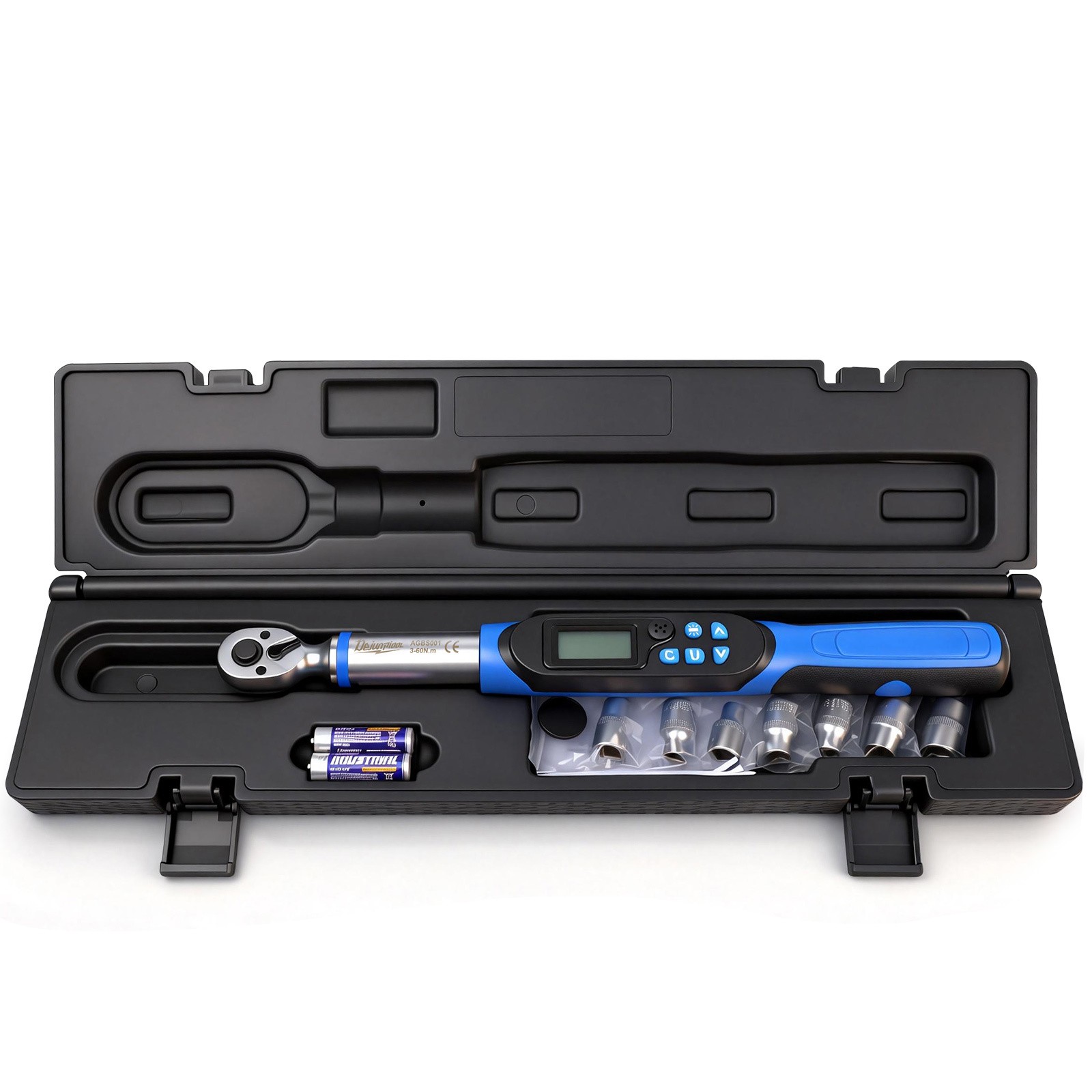 Digital Torque Wrench Set 3-60N.m 3/8″ 1/2″ Ratchet Wrench Tools W/ 7 Sockets
