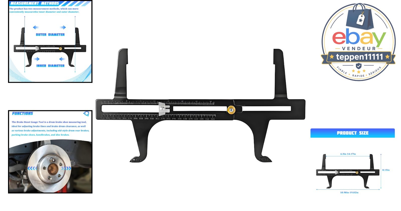 Brake Measuring Tool 6.5-14.25 Inch Dual Scale Automotive Reset Instrument