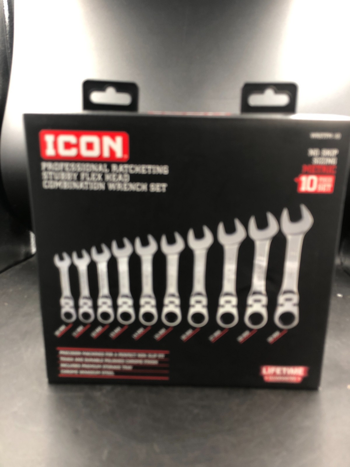 ICON WRSTFM-10 10 Piece Ratcheting Stubby Flex Head Wrench Set Metric 10-19mm