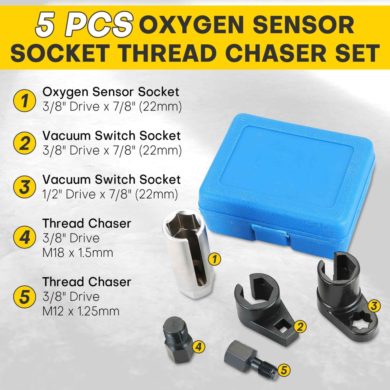 Juego 5 Dados Sonda Oxígeno Sensor O2 Herramienta Universal de Taller Automotriz