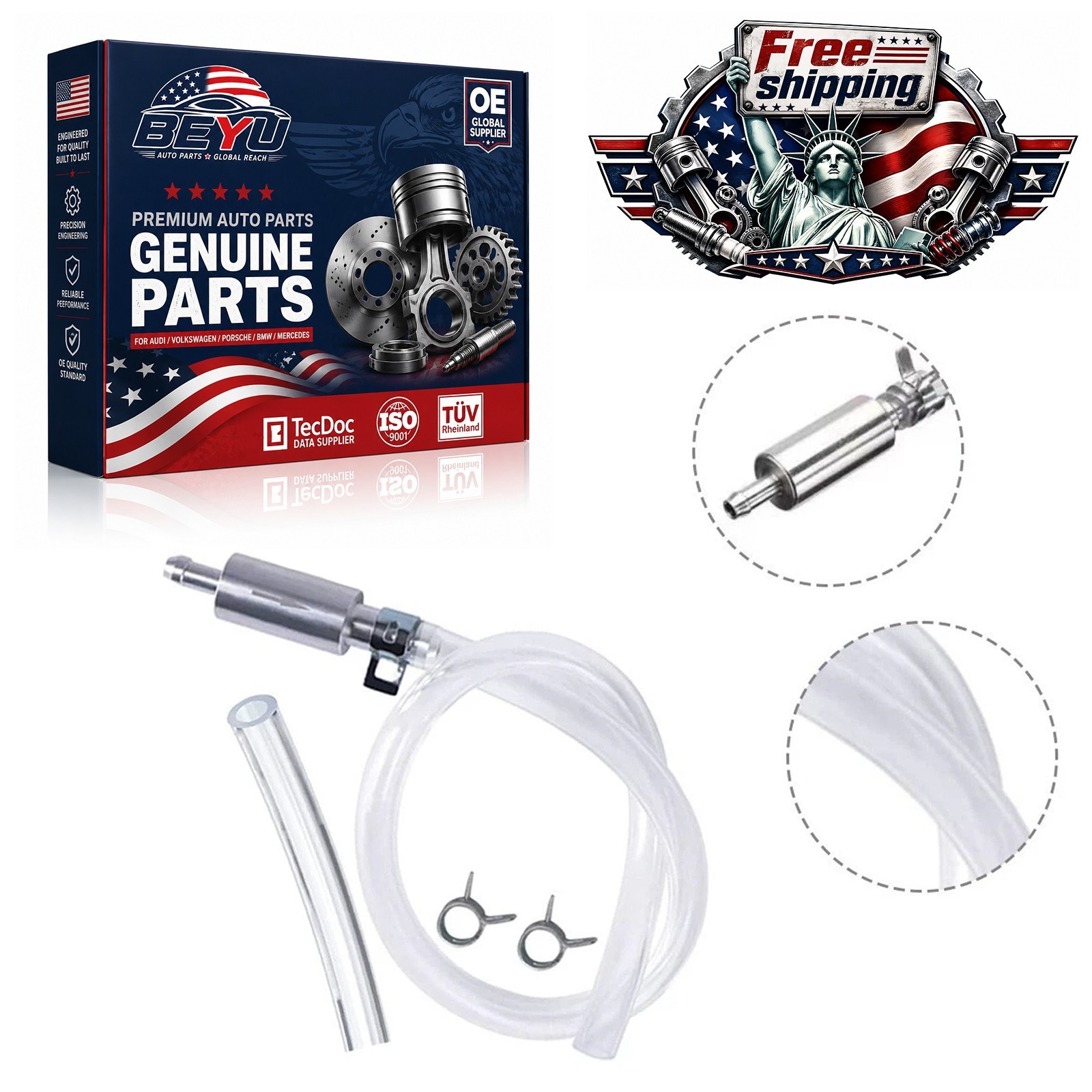 BEYU Clear Oil Extraction Pipe Rubber Brake Bleeder Kit One-Way Check Valves