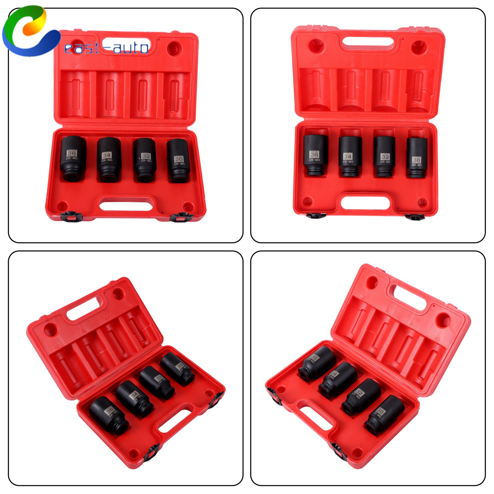 4Pcs 1/2″ Drive Spindle Axle Nut Socket Set 12 Point 30mm 32mm 34mm 36mm