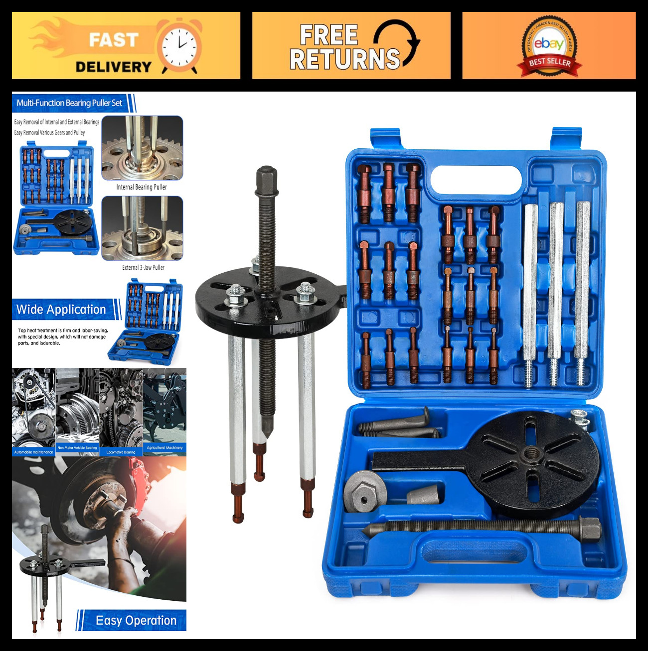 21 in 1 Bearing Puller Set – Multifunctional Three-Jaw & Curved Hook Tool, Heavy