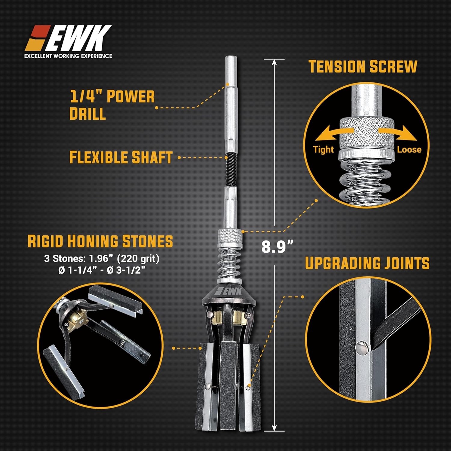 Adjustable Engine Cylinder Hone Tool 1¼-3½» 3-Stone Steel Deglazer Piston Honer