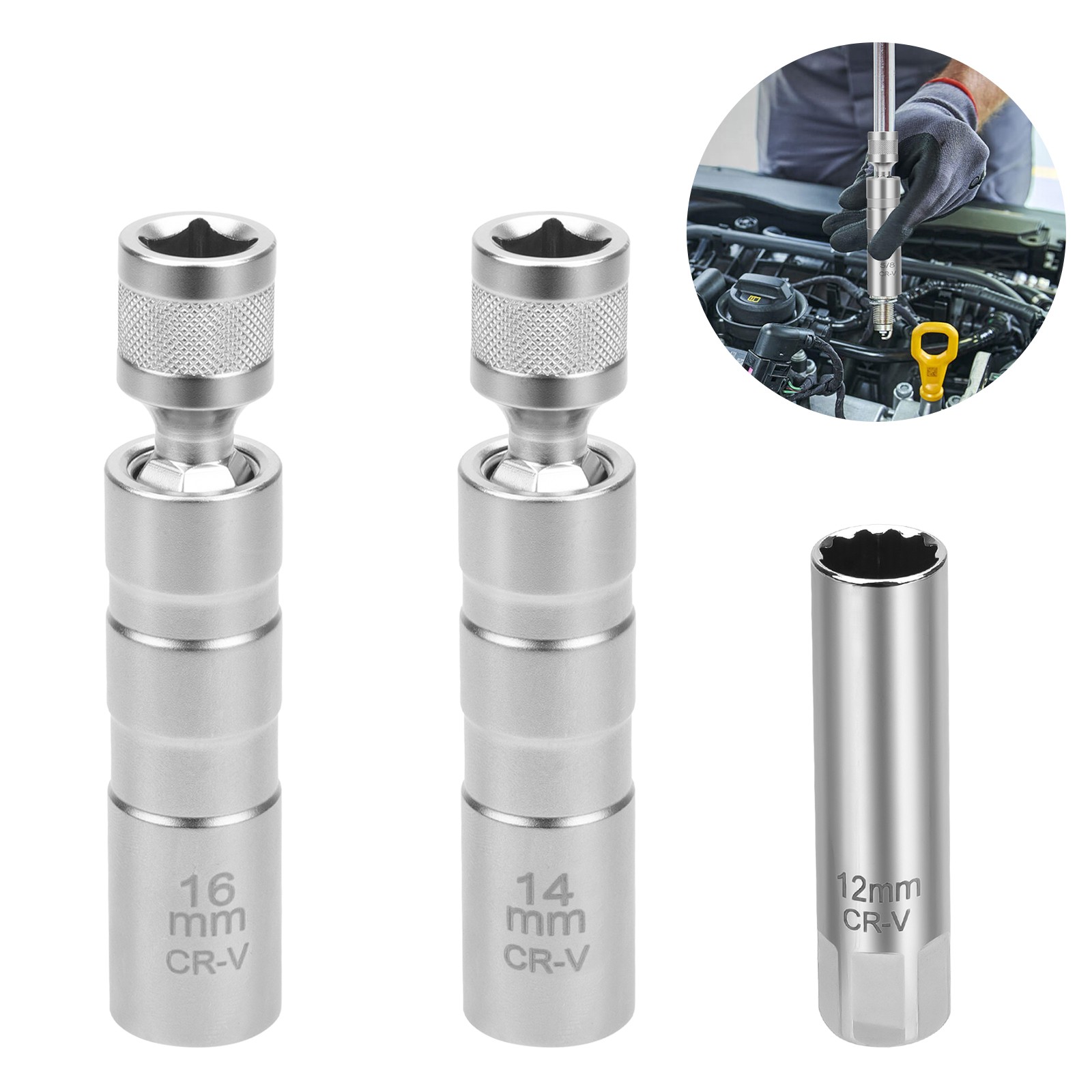 12mm 14mm 16mm Magnetic Swivel Spark Plug Socket 3/8″Drive 12-Point Removal Tool