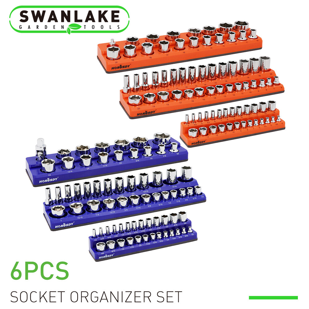 Magnetic Socket Organizer Holder 6-PACK Set 1/4» 3/8» 1/2» Metric SAE 143pcs