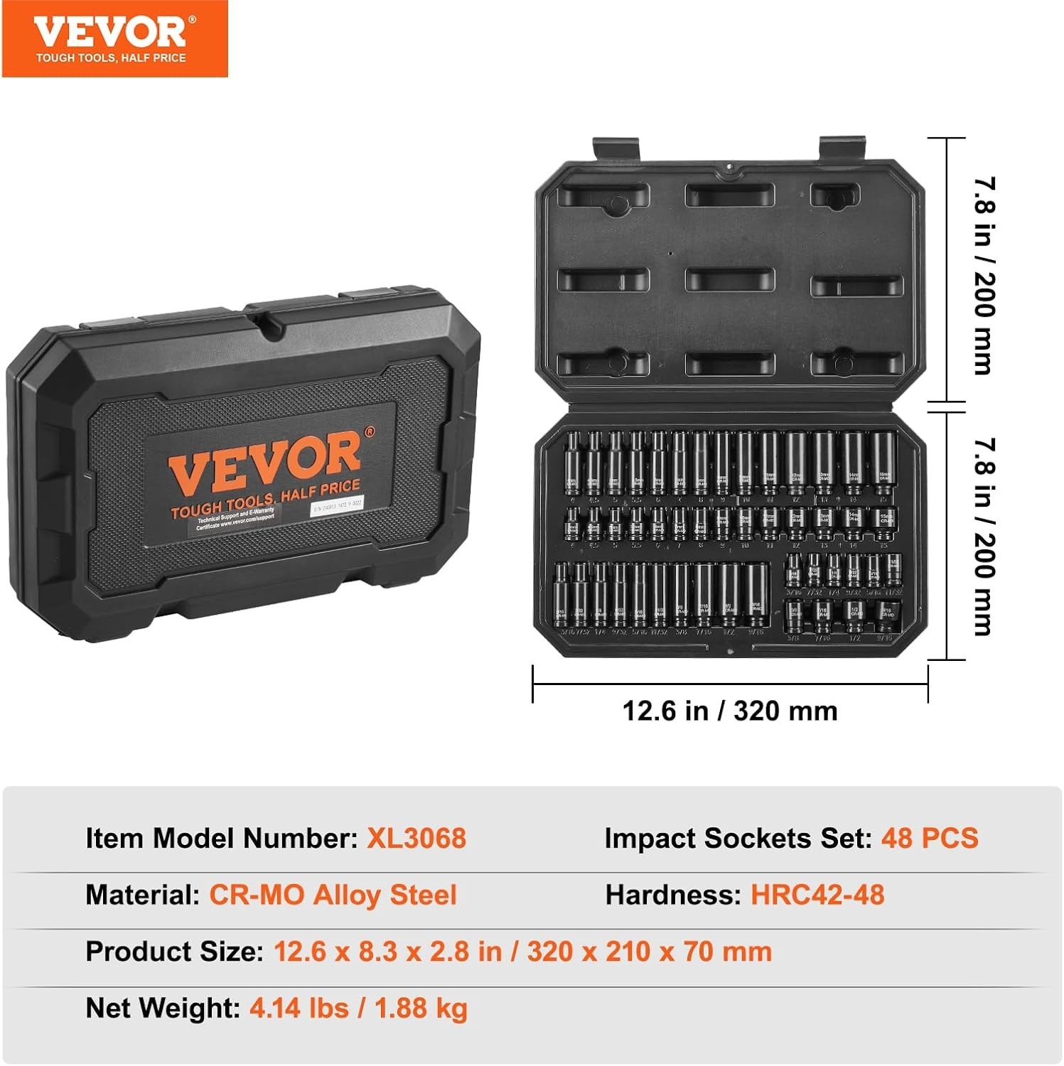 Easy-to-Read 48pc Drive Impact Socket Set – Cr-Mo Steel