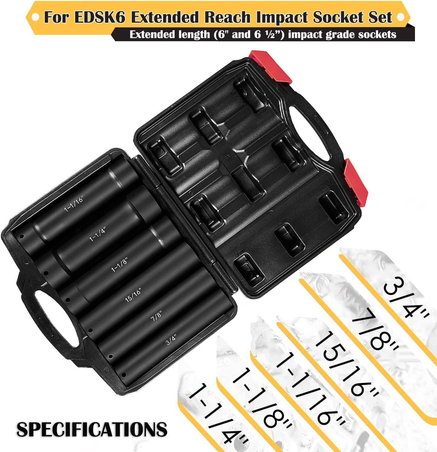 1/2 Inch Drive Heavy Duty Extended Length Impact Socket 3/4″ 7/8″ 15/16″ 1-1/16″
