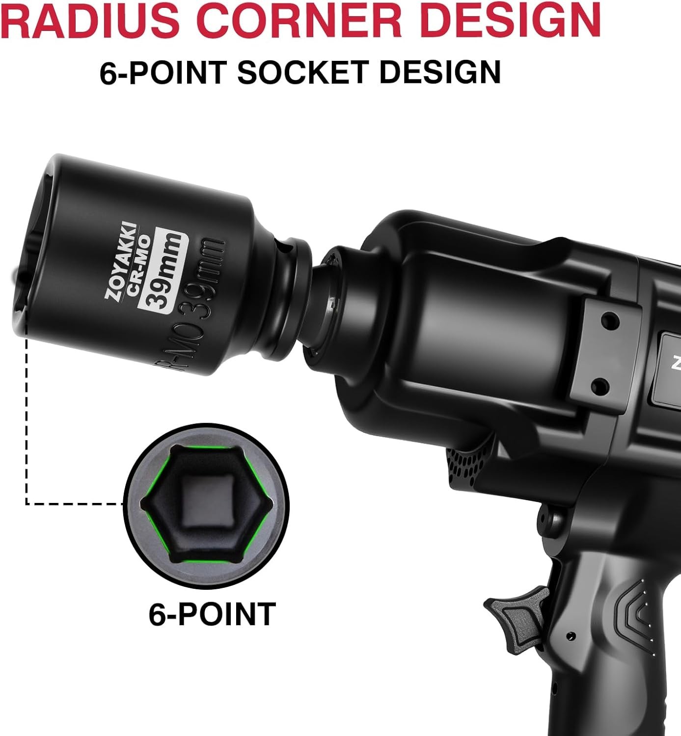 1/2″ Drive x 39 mm Deep 6 PT Impact Socket, CR-MO, 1/2-inch Drive 6 Point Axl…