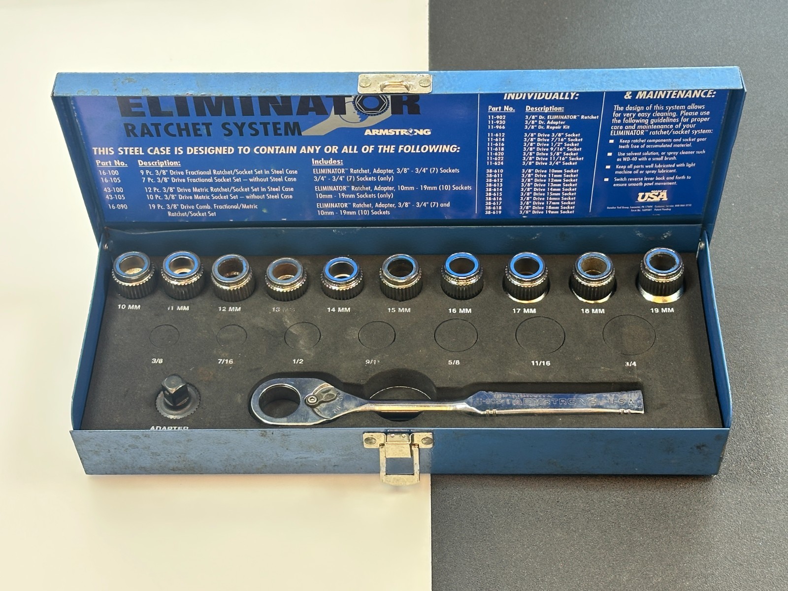 🇺🇸Armstrong USA Eliminator Ratchet Socket Set 10-19mm Metric 3/8″ Drive 43-100