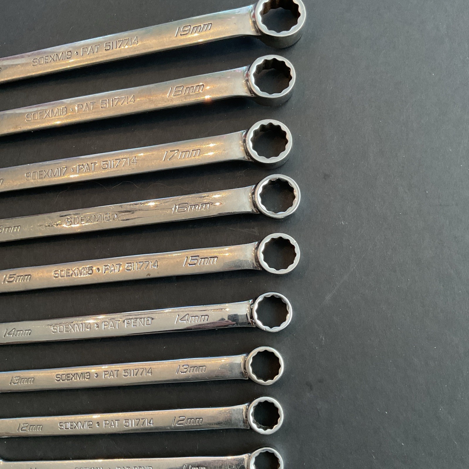 Snap On SOEXM 12-Point Metric Flank Drive Wrench Set 9 Pieces 11MM Thru 19MM