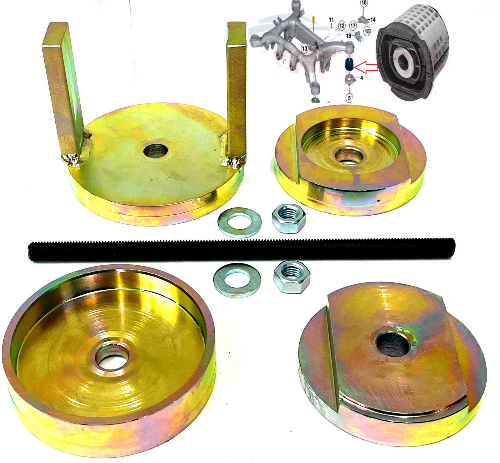 BMW 5 F11 F07 F18 REAR SUSPENSION SUBFRAME REMOVAL INSTALL BUSHES BUSH TOOL