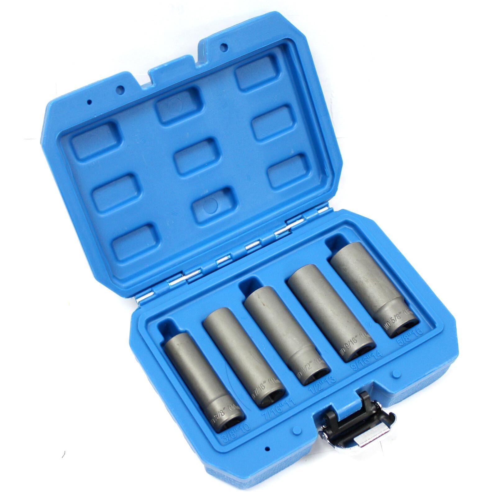 5pc Damaged Nut Bolt Remover Extractor Twist Socket Set Long 10-16mm 3/8 to 5/8″