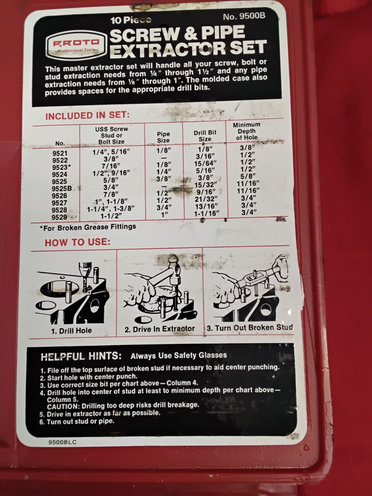 Proto No. 9500B Screw & Pipe Extractor Set