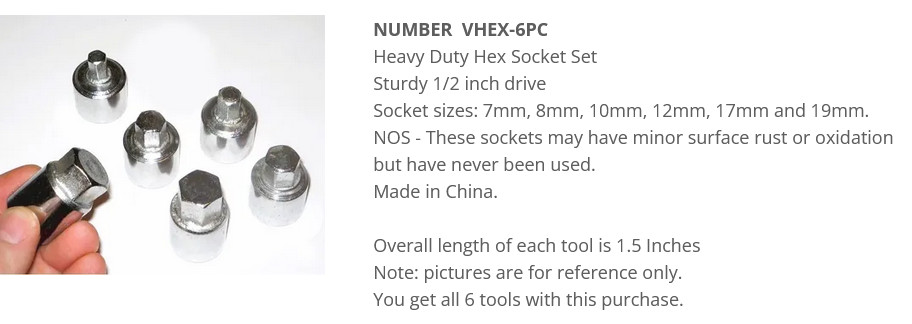 Heavy Duty Hex Socket Set (6) Sturdy 1/2 inch drive
